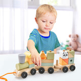 NNECW 3-Section Wooden Train Set with Stackable Building Blocks