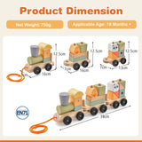 NNECW 3-Section Wooden Train Set with Stackable Building Blocks