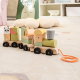 NNECW 3-Section Wooden Train Set with Stackable Building Blocks
