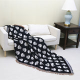 NNETM Cozy Bohemian Blanket with White Skull Print & Tassel Trim