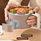NNEOBA 1200ml 304 Stainless Steel Noodle Bowl with Lid Brown