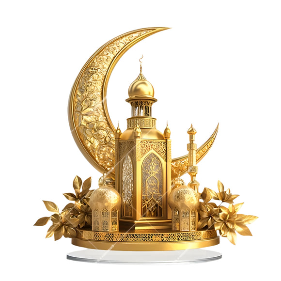 NNETM Golden Acrylic Eid Lantern Mosque Sun Catcher Decor