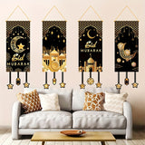 NNETM 4pcs Black Golden Moon Islamic Hanging Flags