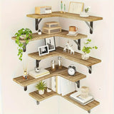 NNETM Set of 5 Rustic Wooden Corner Floating Shelves - Wall Mounted Storage Racks