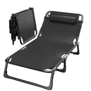 NNETM Foldable Oxford Cloth Sun Lounger with Headrest