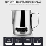NNEOBA Stainless Steel Milk Frothing Pitcher with Temperature Display 350ml Silver