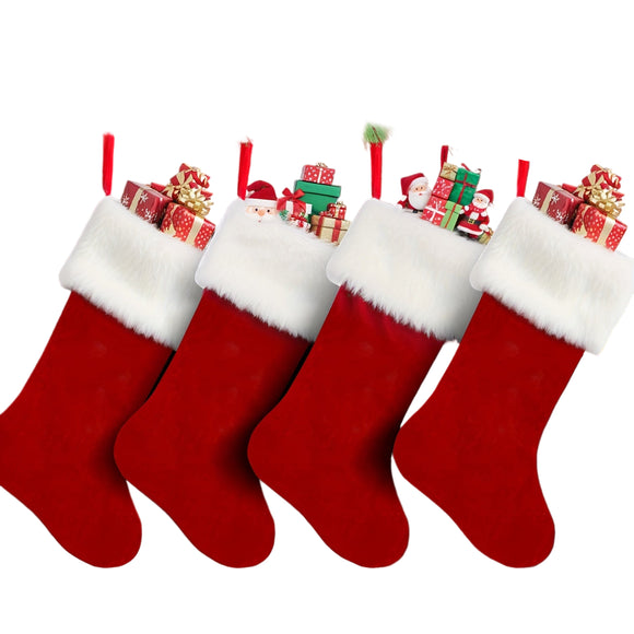 NNETM Classic Christmas Stockings Polyester Velvet Tube Socks (4pc)