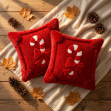 Christmas Cushion Cover Set of 2 Plush Candy Ribbon Design