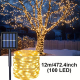 Outdoor Solar LED String Lights, Solar Fairy String Lights, 8-Mode Dusk to Dawn, Garden Trees Courtyard House Party Wedding Decorations, Halloween And Christmas Decorations, Camping Lights, Spring Garden Lights, Summer Solar Lights-PURPLE 300LED  31.97M