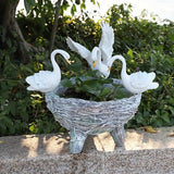 NNETM Swan Resin Flower Pot with Rattan Accent