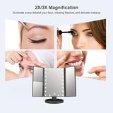 NNETM LED Lights 2X 3X Magnification Lighted Makeup Mirror,  Touch Control, Trifold Makeup Mirror, Rechargeable and dimmable light
