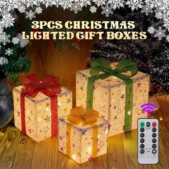 NNEOBA 3PCS Christmas Gift Boxes with Luminous Bows