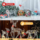 NNEOBA Iron Reindeer Christmas Garden Decor with LED Lights (3PCS )