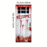 182 X 72Cm Door Sticker Garage Sticker, Welcome Bloody Hand Design, Halloween Decoration Party Decor