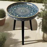 NNETM Outdoor Round Tray Table with Wooden Legs