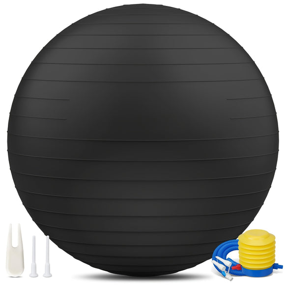 NNETM Heavy-Duty Explosion-Proof Yoga Ball with Air Plug and Pump(Black)
