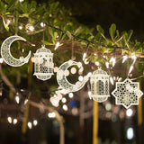 NNETM 3pcs Wooden Ramadan Crescent Moon, Star & Lantern Ornaments