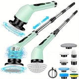 NNETM Cordless Electric Rotary Cleaning Brush – Adjustable Handle & Replaceable Heads