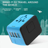 NNETM Universal Travel Adapter with 4 USB Ports and Type-C Port - Blue