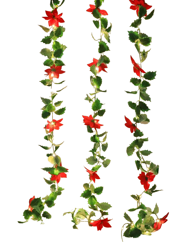 NNETM LED Lighted Christmas Red Flower Rattan Decoration - Battery Operated