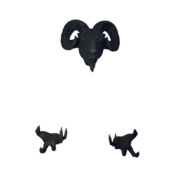 NNETM 3-Piece Sheep Head Wall Decor Set - Black Resin Art Deco
