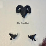 NNETM 3-Piece Sheep Head Wall Decor Set - Black Resin Art Deco