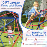 NNECW 3M Kids Climbing Dome with Swing Outdoor Jungle Gym Climber-Red