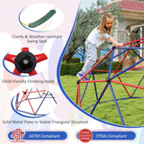 NNECW 3M Kids Climbing Dome with Swing Outdoor Jungle Gym Climber-Red
