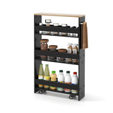 NNECW 4-Tier Slim Storage Cart with Open Shelves for Kitchen Living Room-Black