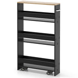 NNECW 4-Tier Slim Storage Cart with Open Shelves for Kitchen Living Room-Black