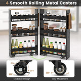 NNECW 4-Tier Slim Storage Cart with Open Shelves for Kitchen Living Room-Black