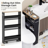 NNECW 4-Tier Slim Storage Cart with Open Shelves for Kitchen Living Room-Black