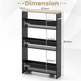 NNECW 4-Tier Slim Storage Cart with Open Shelves for Kitchen Living Room-Black