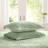 NNETM Grass Green Microfiber 3-Piece 150GSM Bedspread Set - King Size