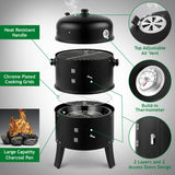 NNETM 3-in-1 Charcoal Smoker Grill Outdoor BBQ Cooker