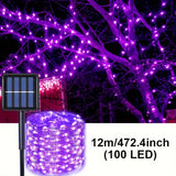 Outdoor Solar LED String Lights, Solar Fairy String Lights, 8-Mode Dusk to Dawn, Garden Trees Courtyard House Party Wedding Decorations, Halloween And Christmas Decorations, Camping Lights, Spring Garden Lights, Summer Solar Lights-PURPLE 300LED  31.97M