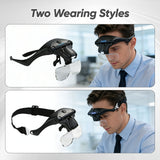Rechargeable Head-Mounted LED Magnifying Glass – 5 Interchangeable Lenses (1X–3.5X) for Precision Work