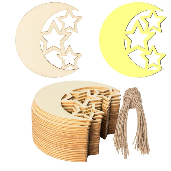 NNETM 30pcs Wooden Moon Star DIY Craft Decorations