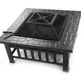 NNETM Square Metal Wood Fire Pit Table