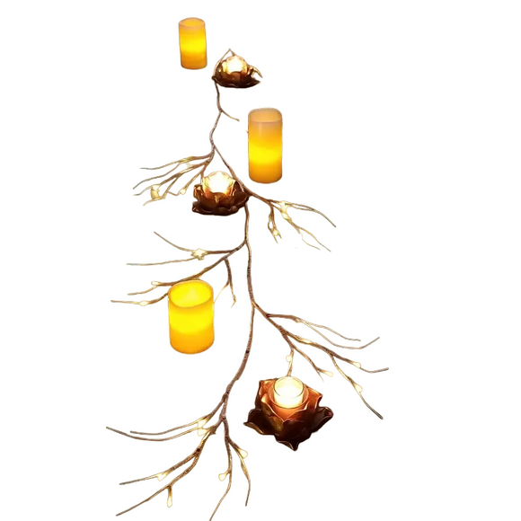 NNETM 6ft Birch Wreath Garland with 48 LED Lights