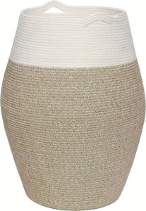 NNETM Woven Cotton Laundry Basket with Curve Shape and Handles - Large