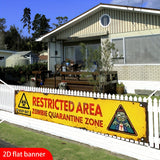 2D Flat, 1pc 2D Flat Banner, Halloween Decoration, "Restricted Area Zombie Quarantine Zone" Backdrop Banner with Warning Signs and Cartoon Zombie Patterns, Creates a Spooky and Fun Atmosphere, for Hanging Indoors to Add Festive Energy