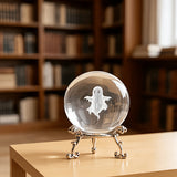 Ghost Crystal Ball Ornament with Metal Stand – Gothic Desktop Decor
