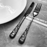 12-Piece Gothic Black Dessert Spoon & Fork Set - Stainless Steel Skull & Rose
