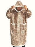 NNETM Leopard Print Flannel Hooded Winter Robe Set