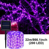 Outdoor Solar LED String Lights, Solar Fairy String Lights, 8-Mode Dusk to Dawn, Garden Trees Courtyard House Party Wedding Decorations, Halloween And Christmas Decorations, Camping Lights, Spring Garden Lights, Summer Solar Lights-PURPLE 300LED  31.97M