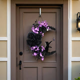 NNETM Halloween Black Cat Crescent Moon Wreath