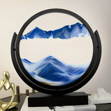 Blue 3D Flowing Sand Painting Glass Ornament 8 × 8.4 Inch Landscape Hourglass