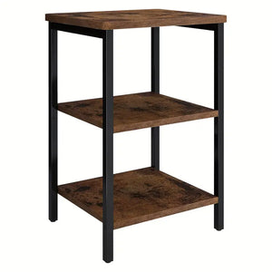 NNETM Retro Wooden 3-Layer Bedside Storage Rack Table