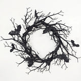 NNEOBA Halloween Black Bat Branch Wreath with Red LED Lights